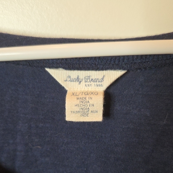 CLEARANCE Lucky Brand Navy Embroidered Short Sleeve Tie Front Slub Jersey Top XL - Picture 2 of 11